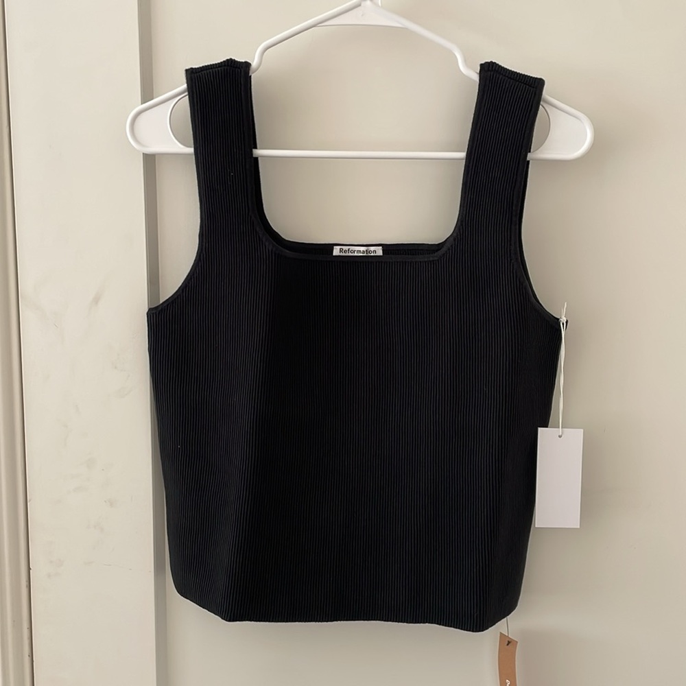 Reformation Julia Ribbed Sweater Tank in Black Size XL - Picture 9 of 13
